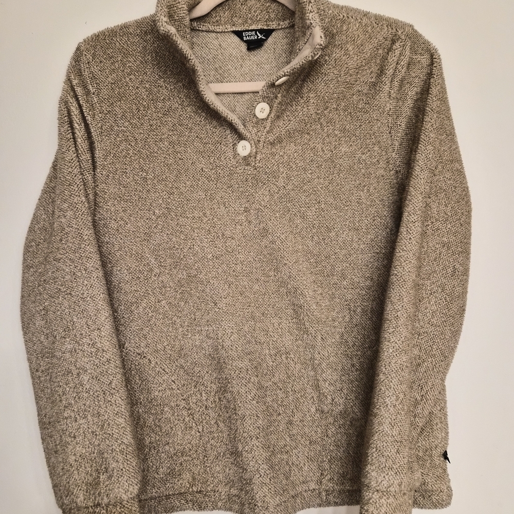 Eddie Bauer Women's Tan Quarter Button-Neck Sweater